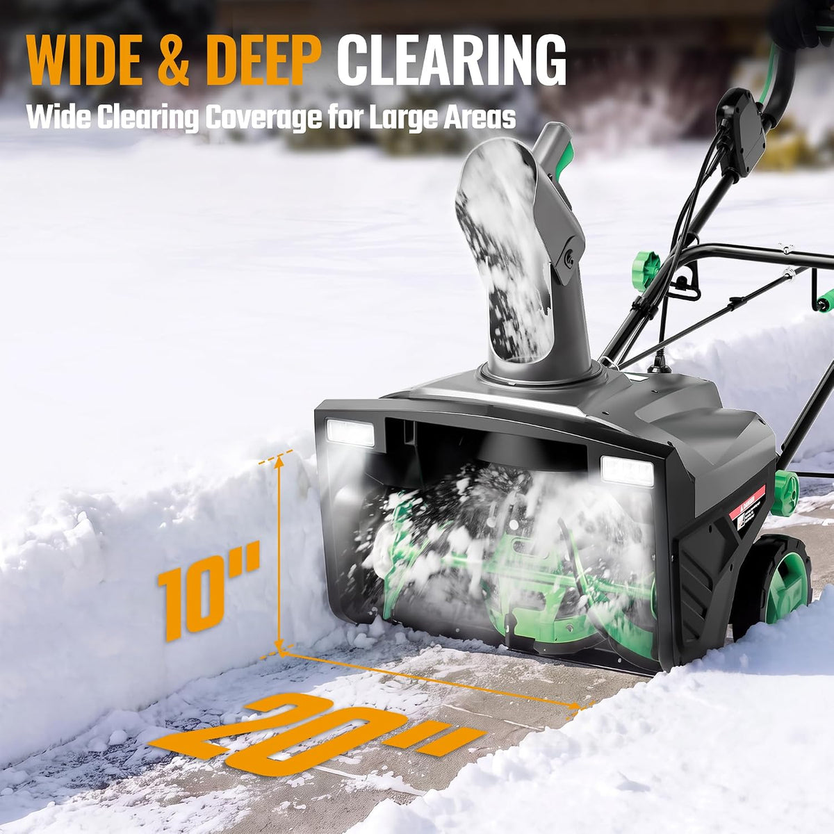 WORKPROX 20 Inch Corded Electric Snow Blower with LED Lights, 15 Amp