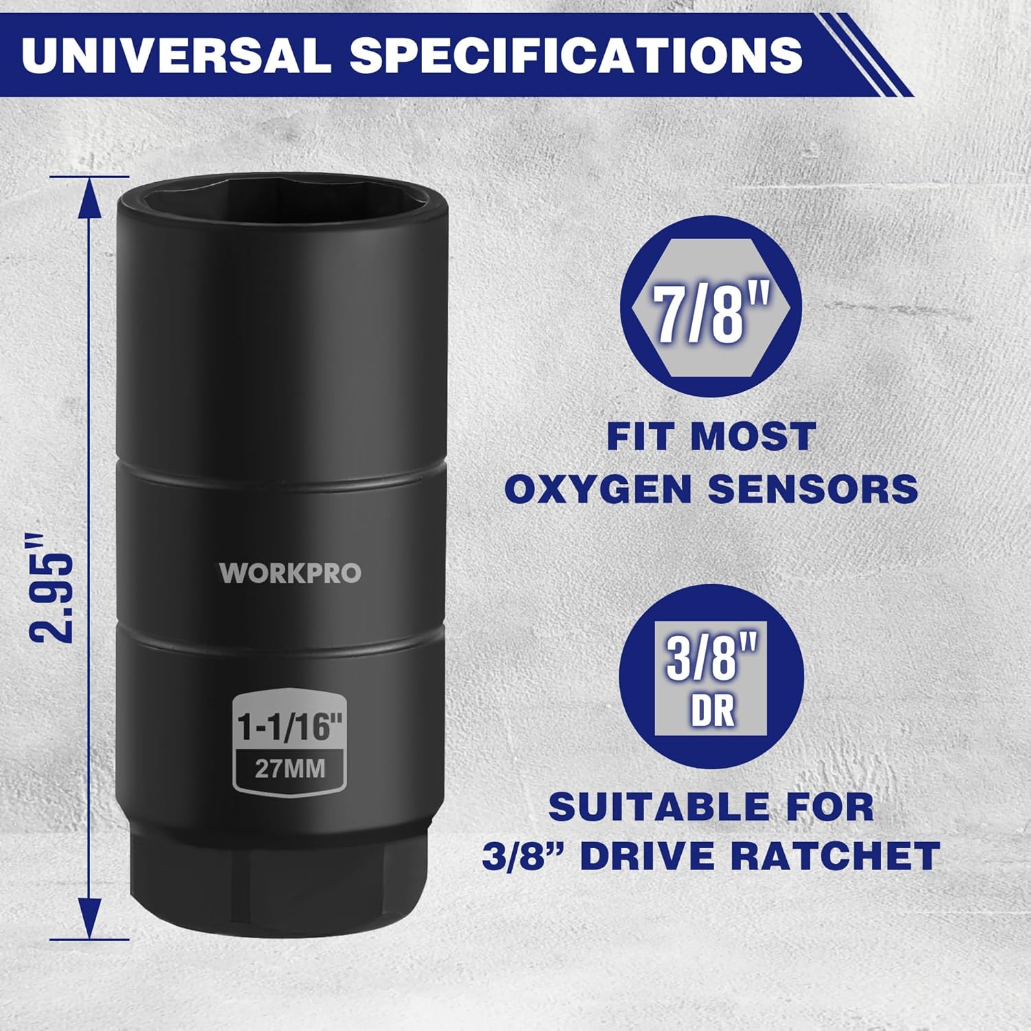 WORKPRO oil pressure sensor socket, black, 1-1/16 in (27 mm), 3/8 in drive
