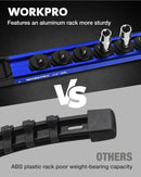 WORKPRO Magnetic Socket Organizer, 1/4" Drive Aluminum Alloy Socket Holder with 12PC Removable Socket Clips for Quick Customization, Socket Rail for Tool Box Drawer (Sockets Not Included)