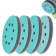 Teal foam buffer sanding pads with dust holes for 5-inch orbital sanders