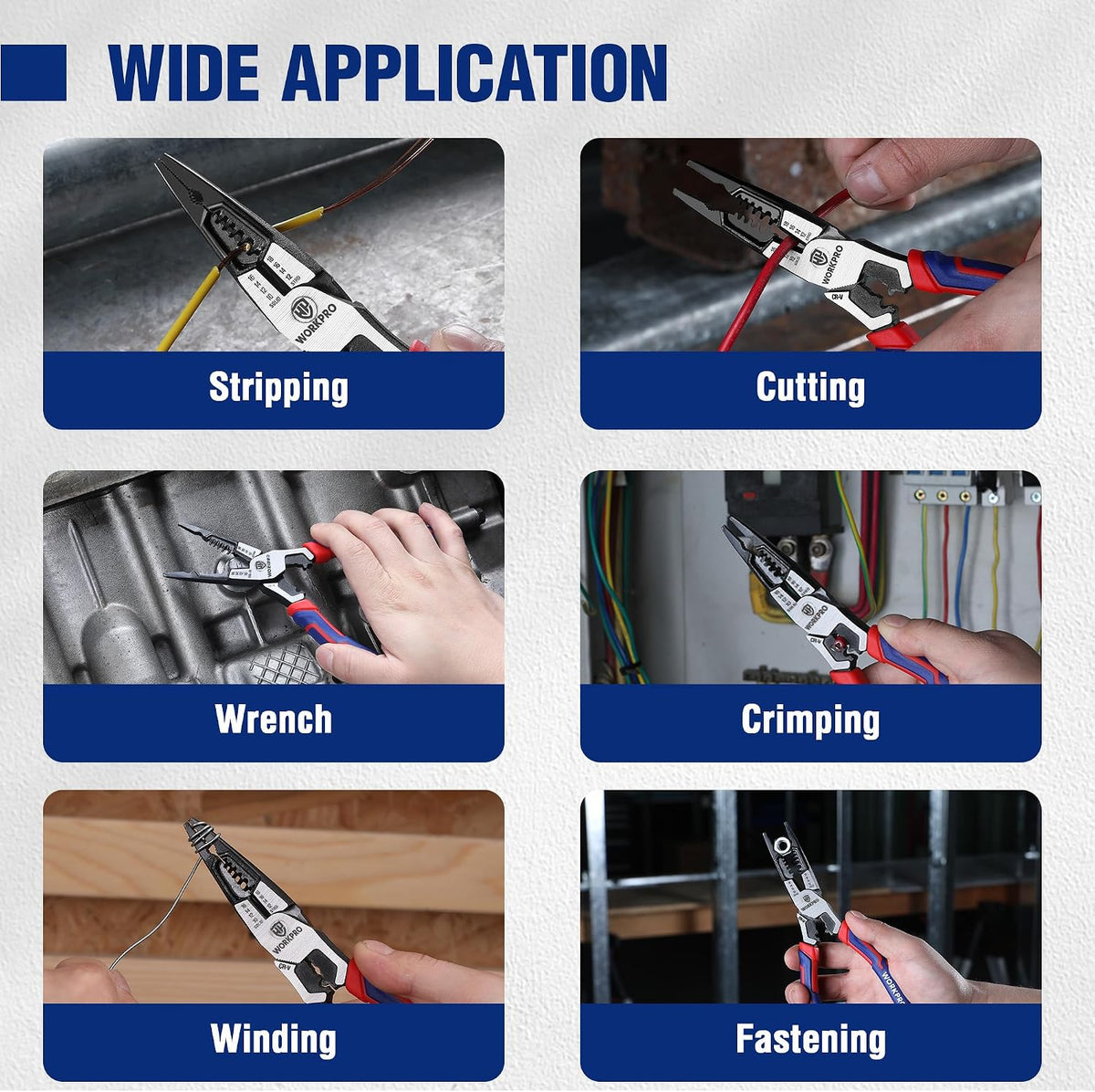 WORKPRO 6-in-1 Needle Nose Pliers, 8 Inch Multipurpose Long Nose Pliers with Wire Stripper/Crimper/Cutter Function, Premium Heavy-Duty CRV Steel Hand Tool Plier for Home, Crafts