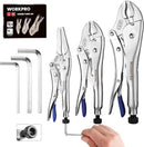 WORKPRO 3-Piece Locking Pliers Set with Hex Key Holes, Curved Jaw & Long Nose Vice Grips with 3pc Allen Wrenches for Maximum Locking Force, Fast Release Vise Grip Pliers