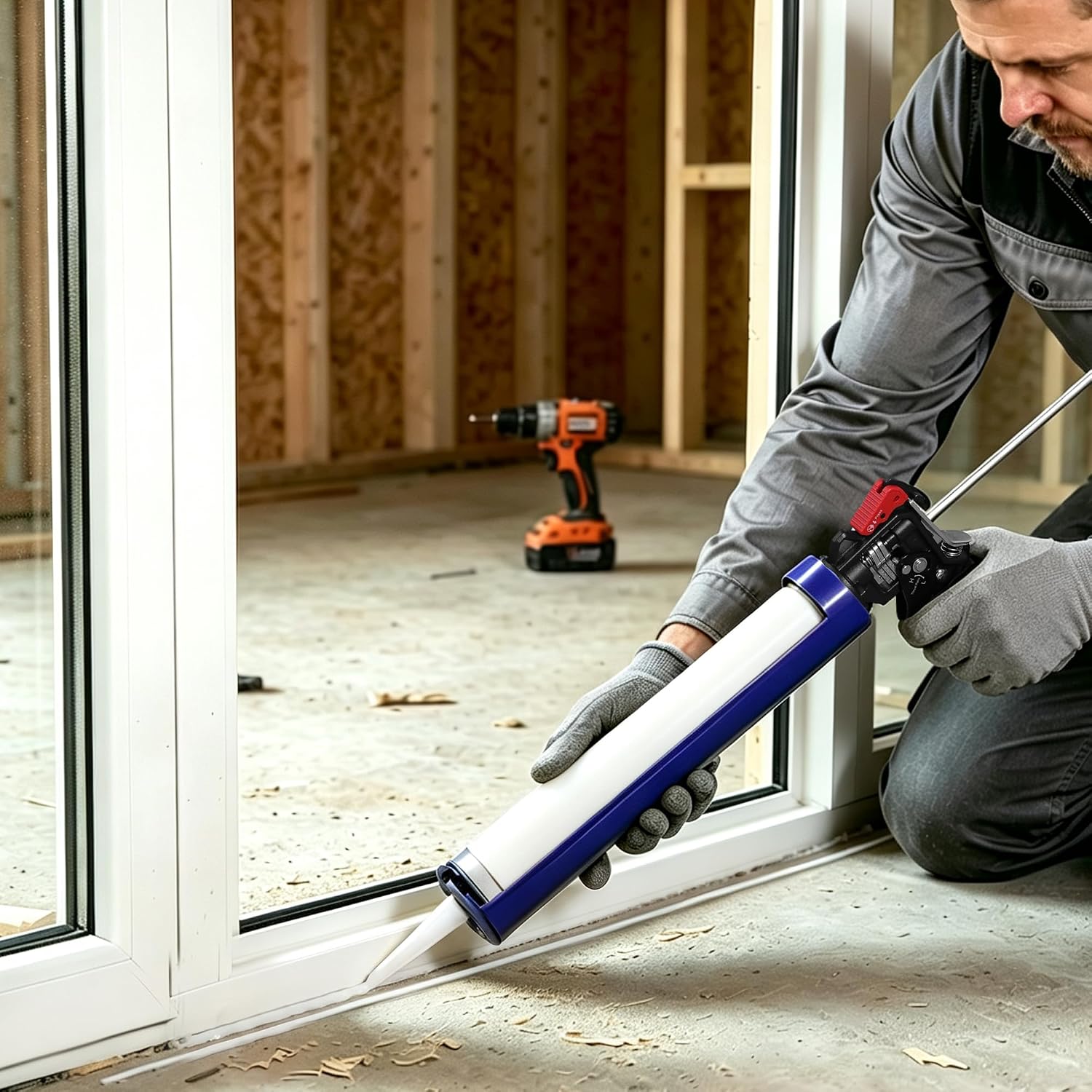 WORKPRO 29 oz Caulking Gun, Caulk Gun with Adjustable 9:1&18:1 Thrust Ratio