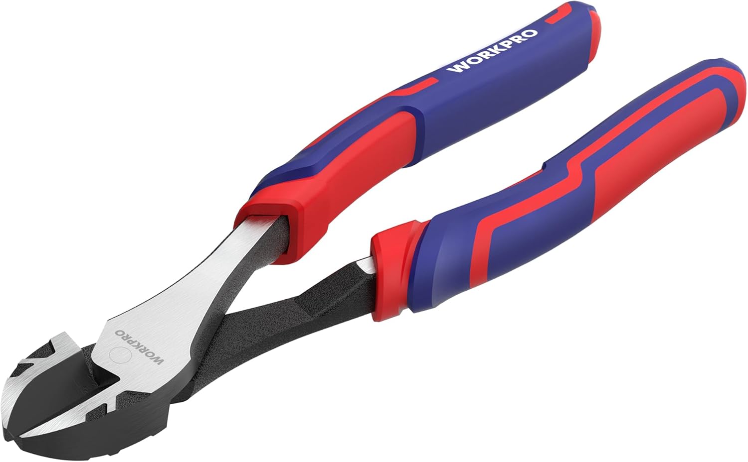 WORKPRO diagonal wire cutters with angled jaws and red-blue ergonomic handles