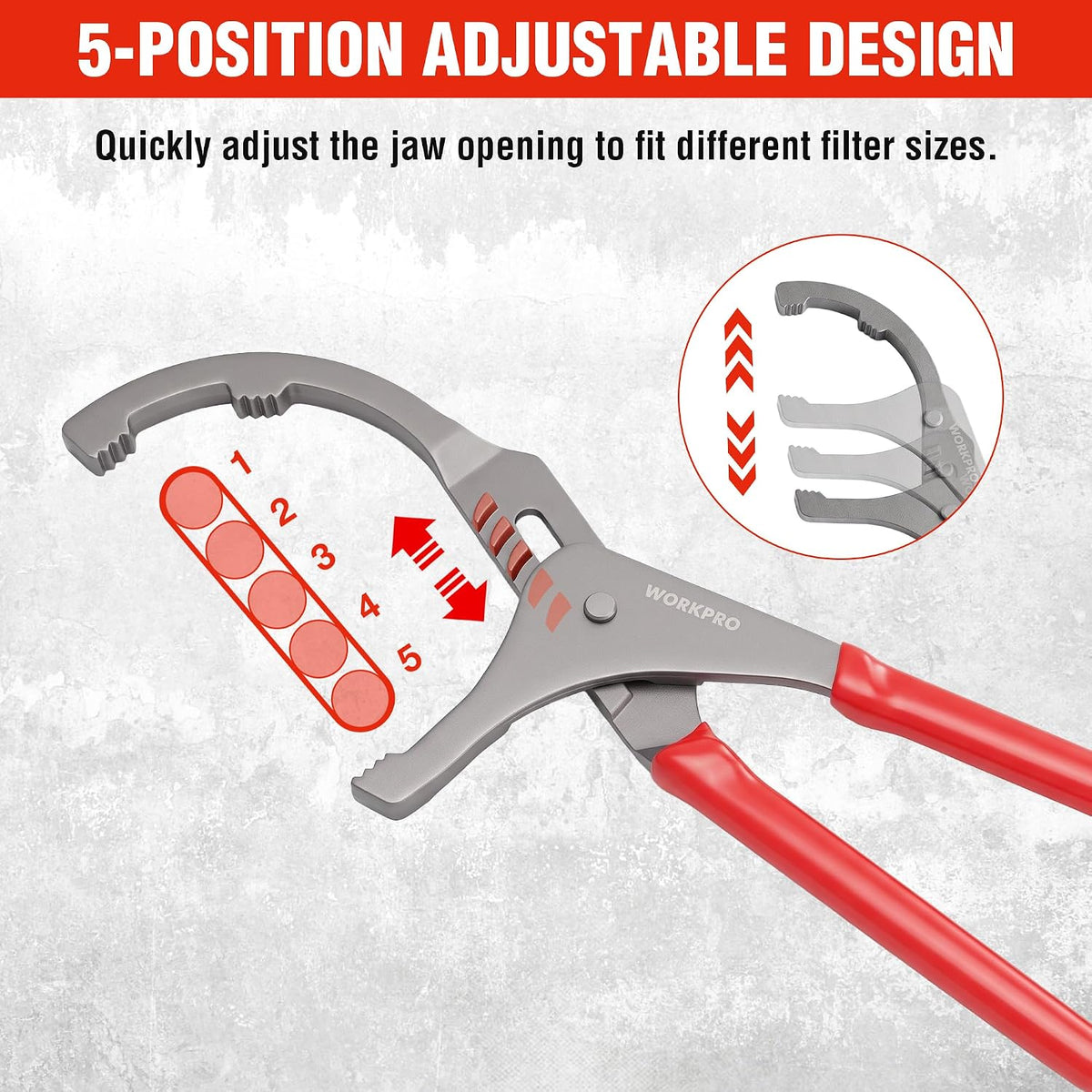 WORKPRO Oil Filter Wrench Set, 9" & 12" Oil Filter Removal Pliers Tools, Red