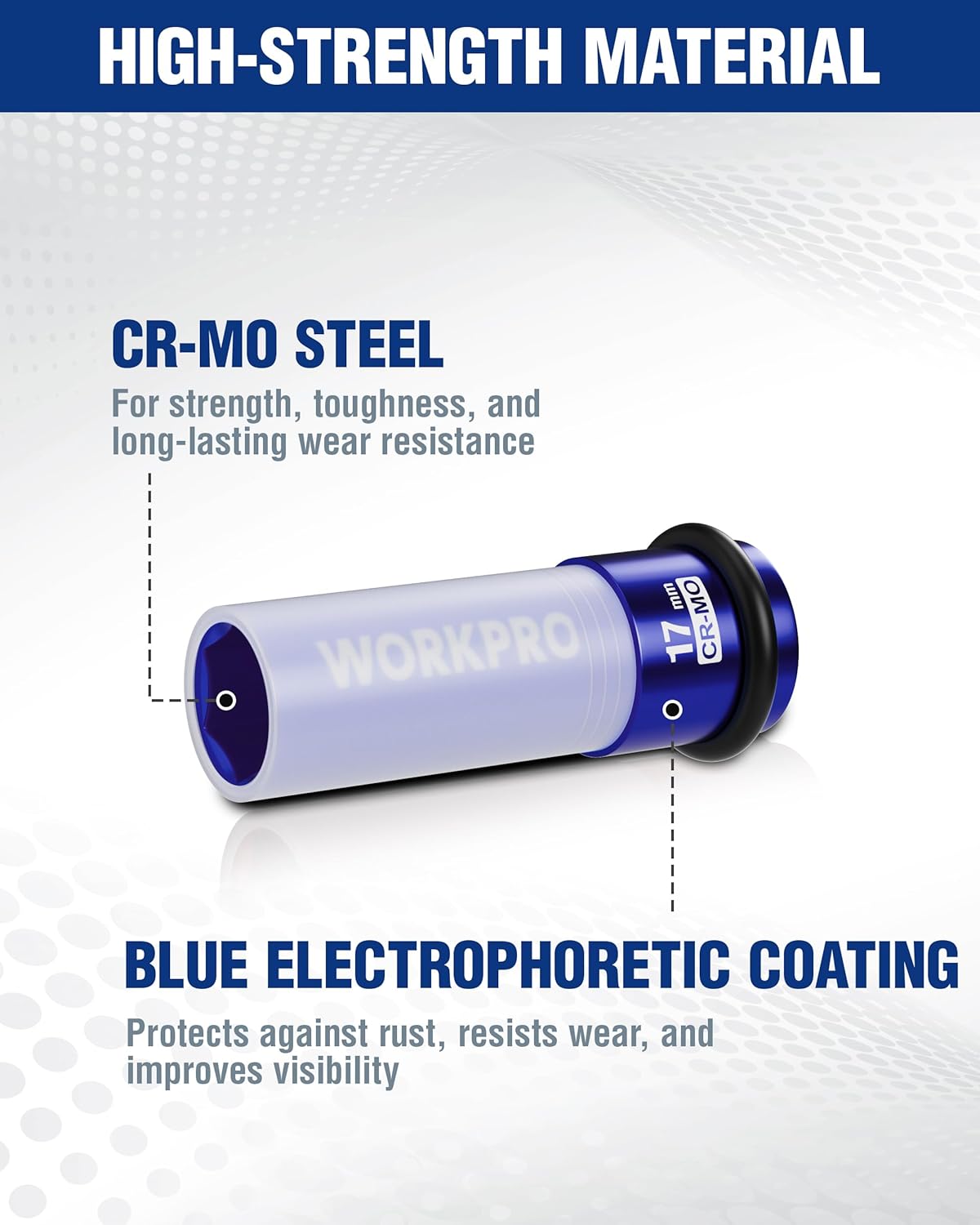 WORKPRO Cr-Mo steel 17mm impact socket with blue electrophoretic coating
