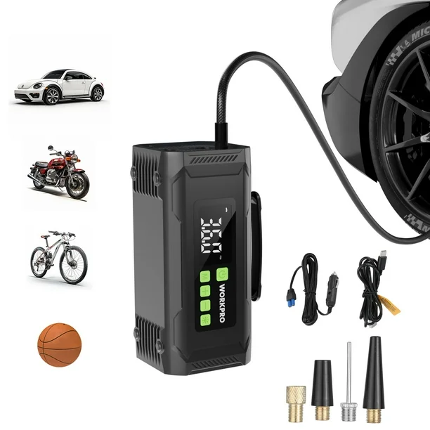 WORKPRO 12V Tire Inflator Portable Air Compressor,Air Compressor Portable with Digital Screen, 3X Faster Inflation Air Pump for Car, Bike, Ball, Motor (W)