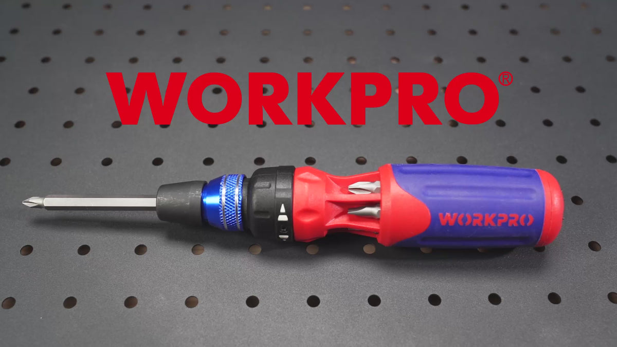 Load video: WORKPRO 12-in-1 Ratcheting Multi-Bit Quick-load Mechanism Screwdriver