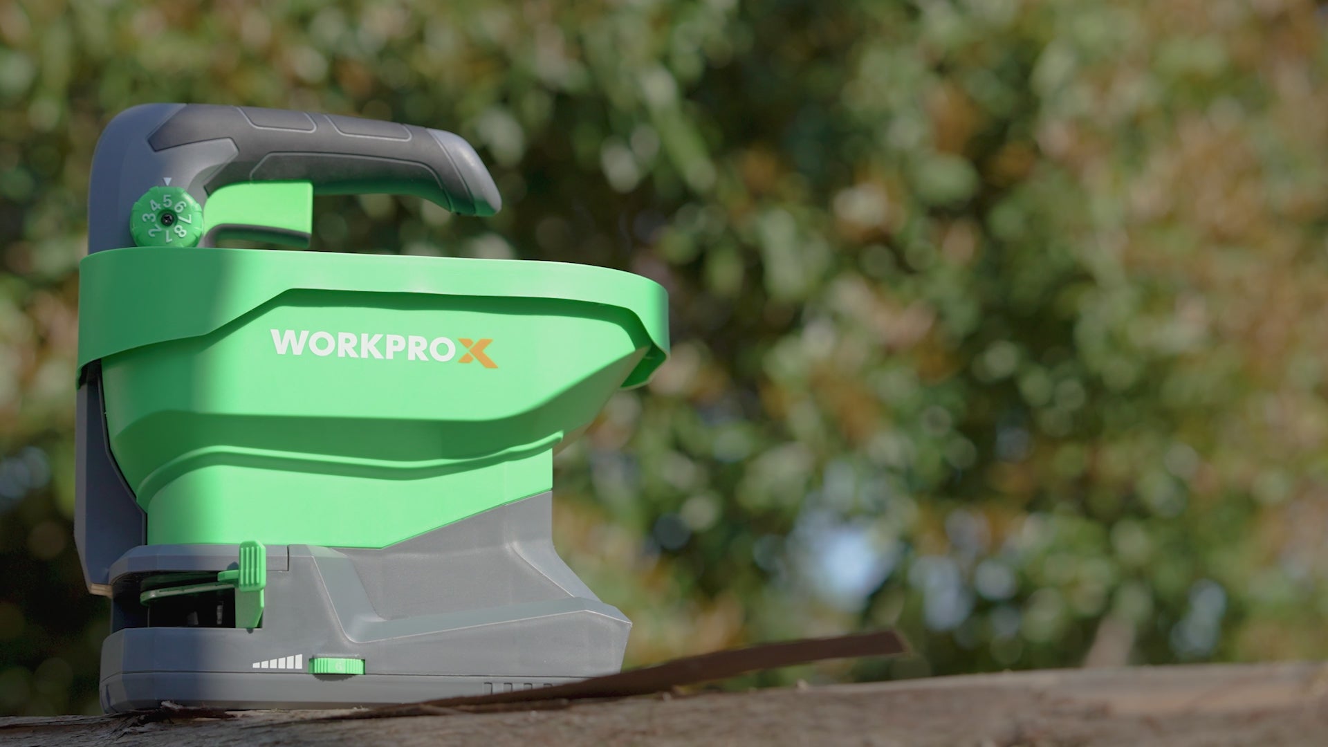 Load video: WORKPROX 7.2V Rechargeable Handheld Seed Fertilizer Spreader