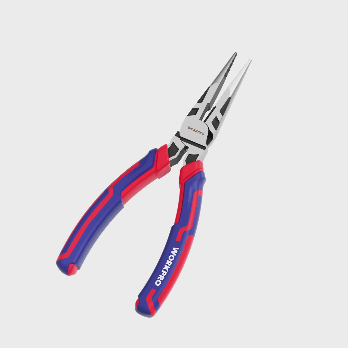 Load video: WORKPRO Premium 6" &amp; 8" Needle Nose Pliers, Paper Clamp Precision, Heavy-Duty CRV Steel, Soft Grip with Wire Cutter, Long Nose Cutting Pliers