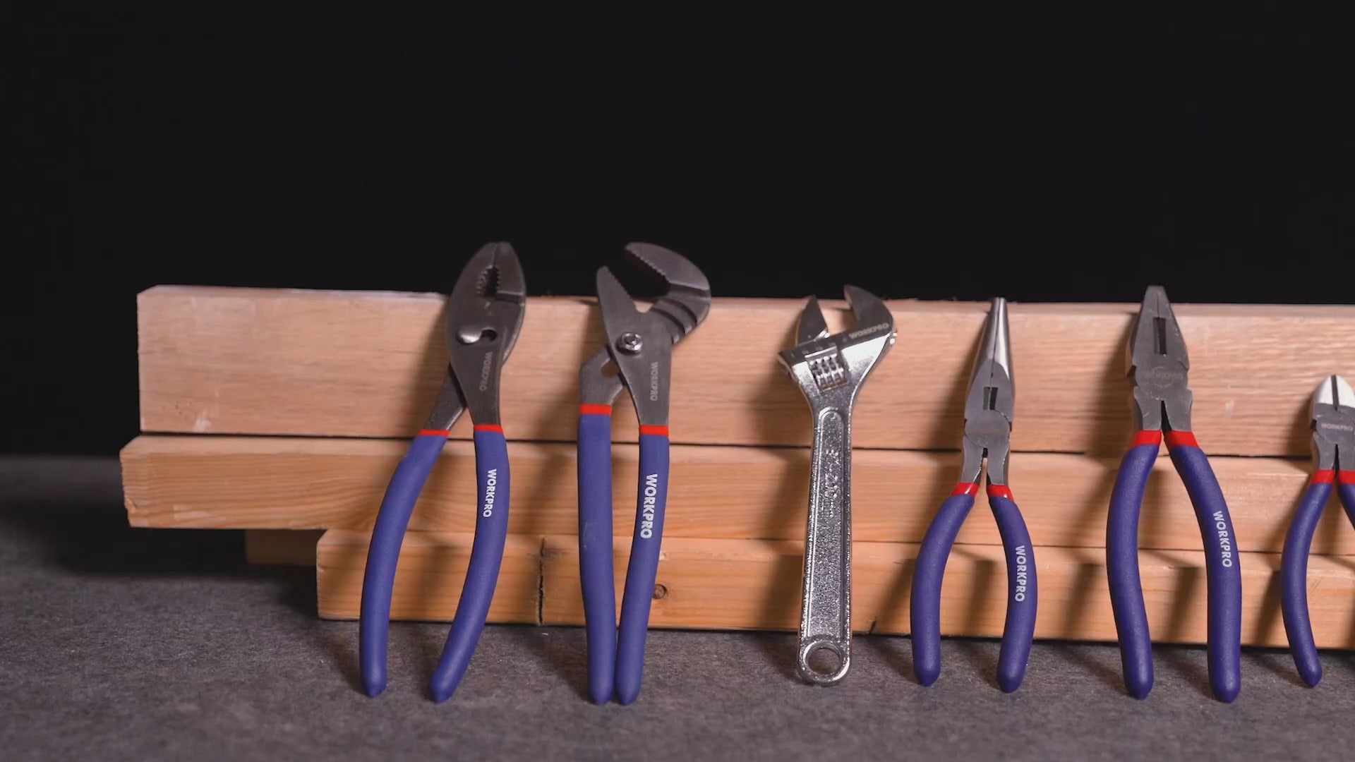 Load video: WORKPRO Large Pliers &amp; Wrench Set 6-Piece (10" Water Pump, 10" Slip Joint, 8" Long Nose, 8" Linesman, 6" Diagonal, 8" Adjustable Wrench) for DIY &amp; Home Use
