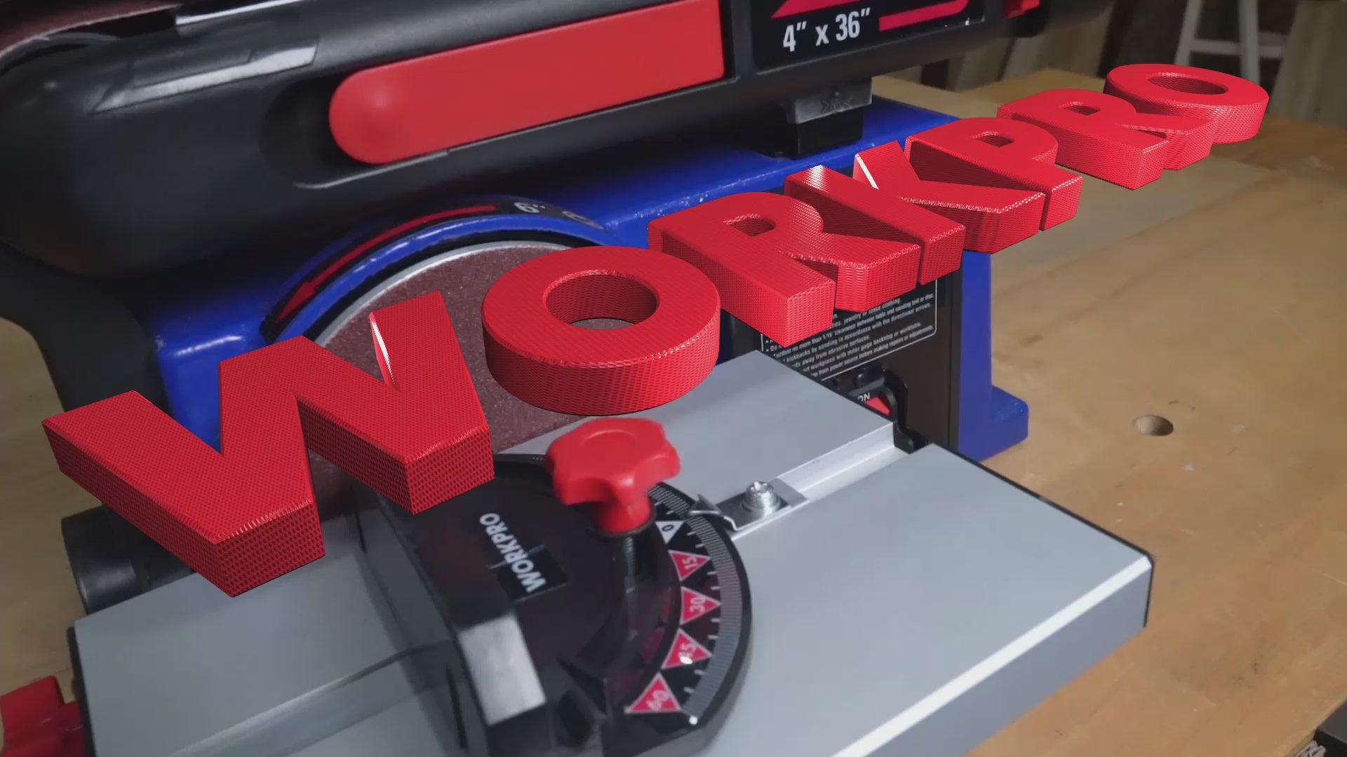 Load video: WORKPRO Belt Disc Sander, 4 in. x 36 in. Belt &amp; 6 in. Disc Sander with 6 pcs Sandpapers, Cast Iron Base for Sanding Woodworking