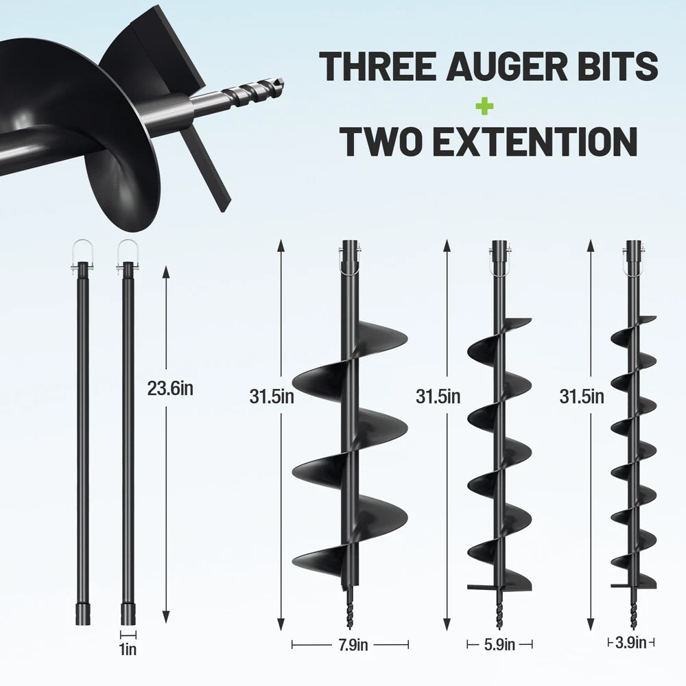 WORKPRO 62CC Post Hole Digger Gas Powered Earth Digger 4" 6" 8" Auger Drill Bits