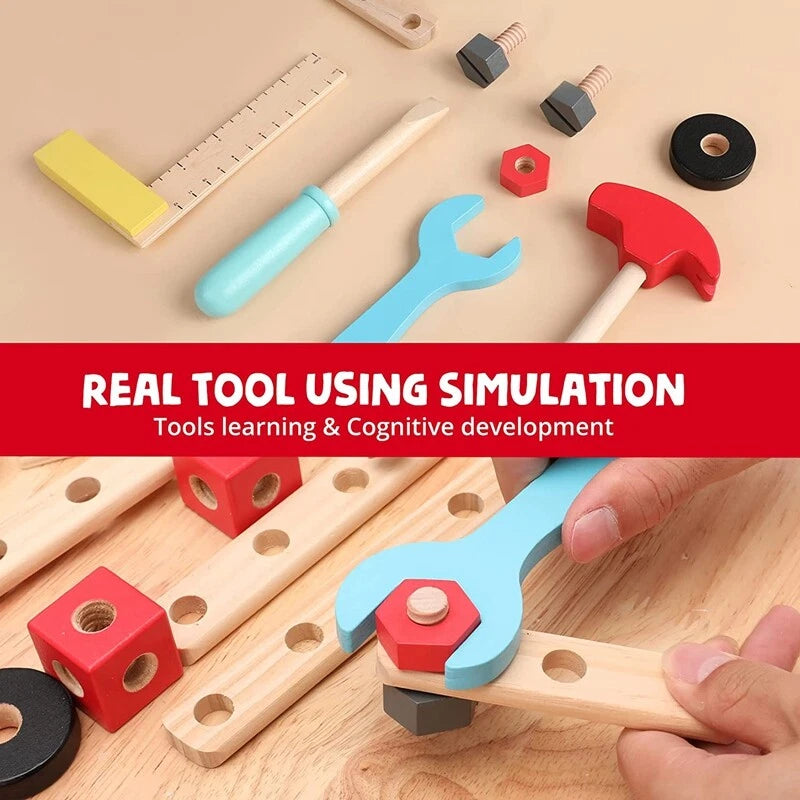 WORKPRO 43 Pcs wooden building toy tool kit with quality high-quality wood construction for toddlers 3