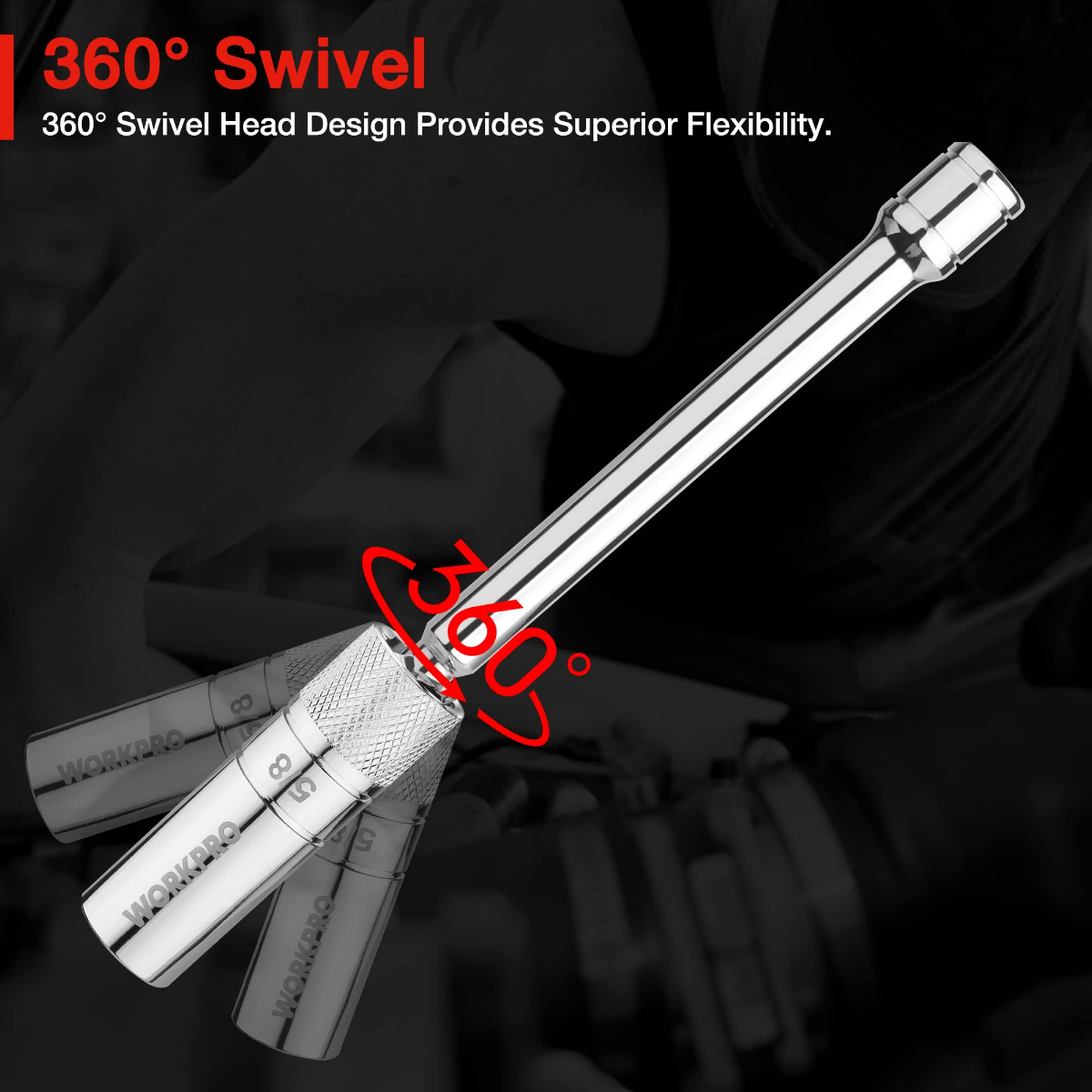 360° swivel spark plug socket with textured grip and chrome thin-wall head