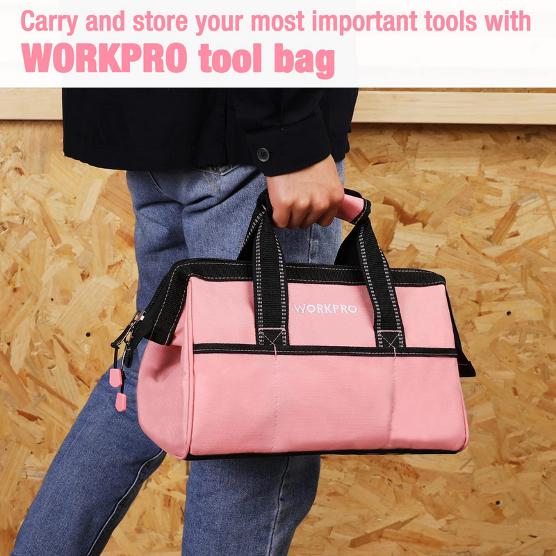 WORKPRO 13-Inch Tool Bag, Pink Soft Cloth Tool Storage Bags