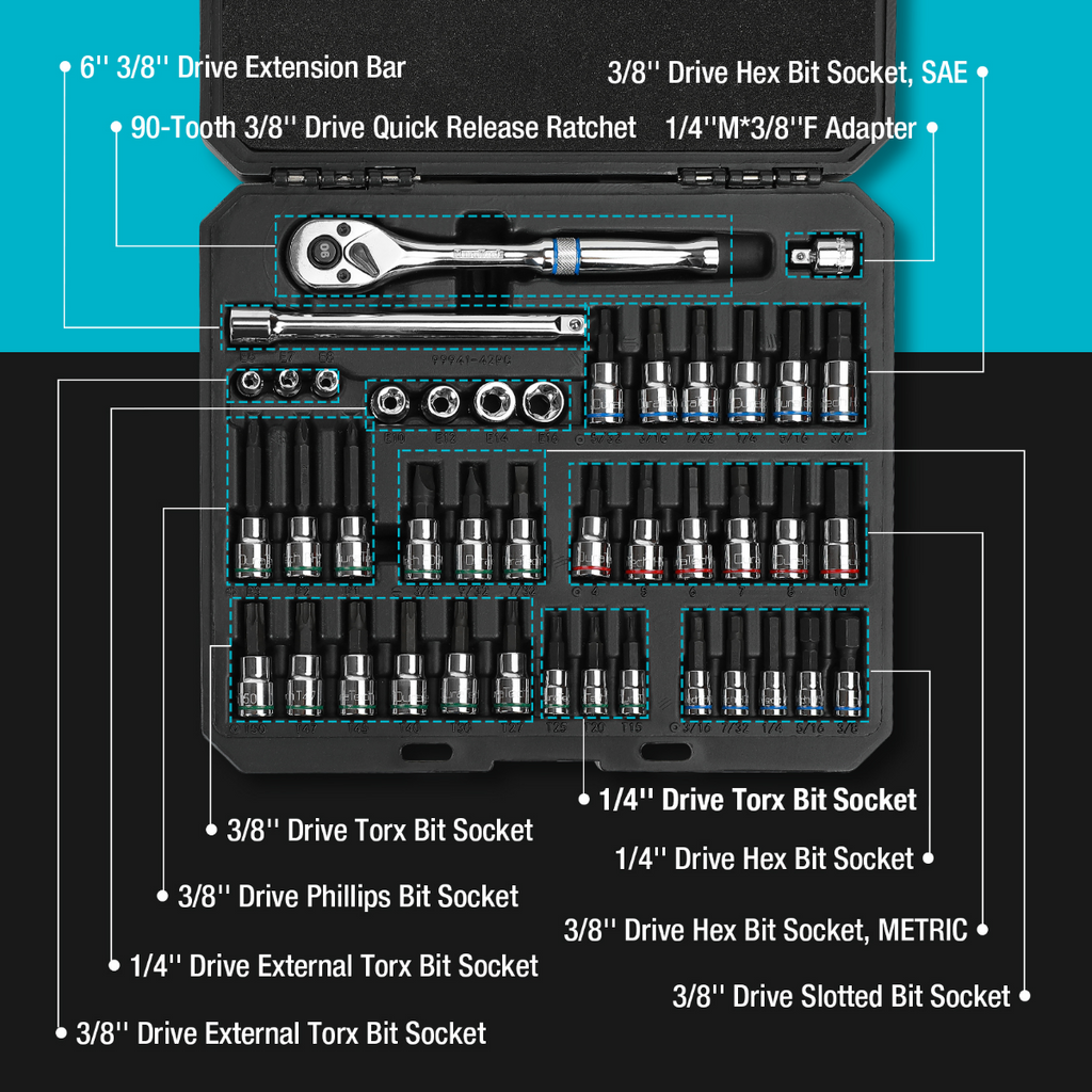 DURATECH 42-Piece Bit Socket Set SAE  Metric