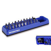 WORKPRO blue magnetic hex bit organizer tray with metal hex bit sockets