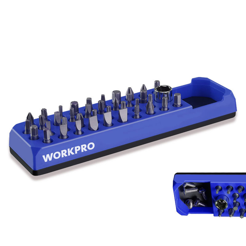 WORKPRO Magnetic Hex 39 Hole Screwdriver Drill Bit Organizer for 1/4 Inch Hex Bit & Drive Bit Adapter, Blue (Bits Not Included)