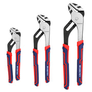 WORKPRO adjustable groove joint pliers set of three with red-blue handles and silver heads