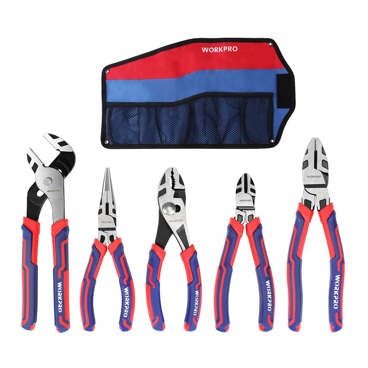 WORKPRO 5 Pcs Premium Cr-V Construction Pliers Set with Storage Pouch