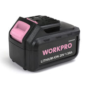 WORKPRO 20V lithium-ion replacement battery pack, 1.5Ah, black with pink latch
