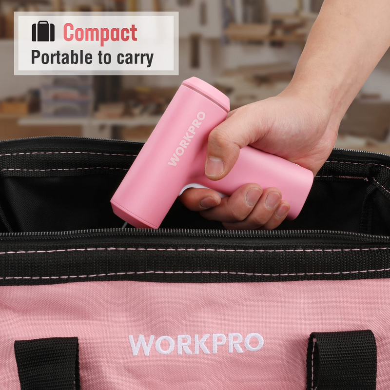 WORKPRO Electric Cordless 4V USB Rechargeable Lithium-ion Battery Screwdriver Set - Pink Ribbon