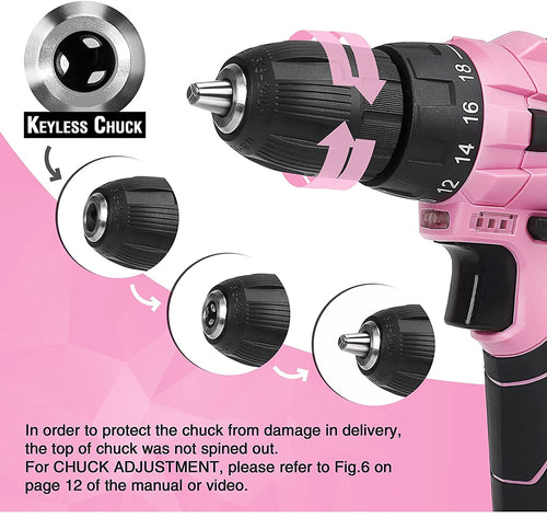 WORKPRO 12V Cordless Drill Driver Kit & 103 Pcs Pink Tool Kit & 8 Pcs Magnetic Screwdrivers Set & 6-in-1 Staple Gun
