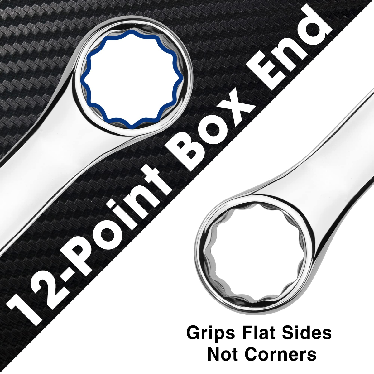 12-point combination wrench head with flat-sided grip profile