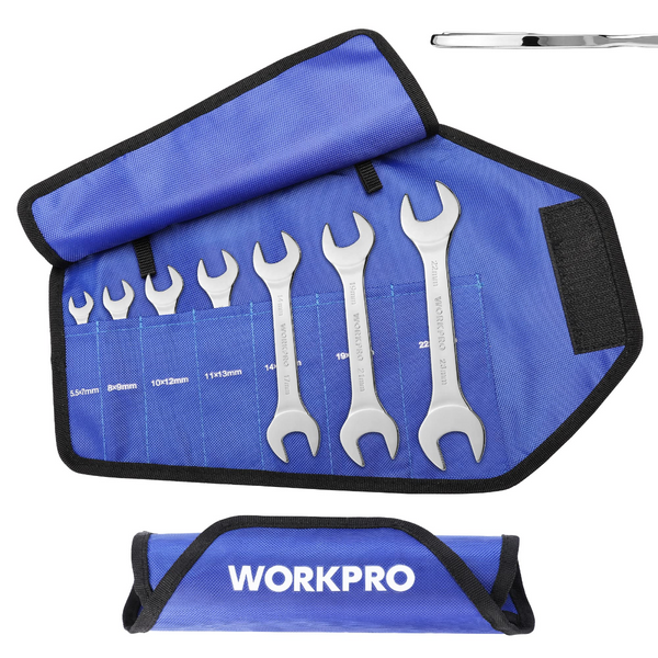 WORKPRO 7 Pcs Metric Super-Thin Wrench Set with Roll-up Organizer Pouch