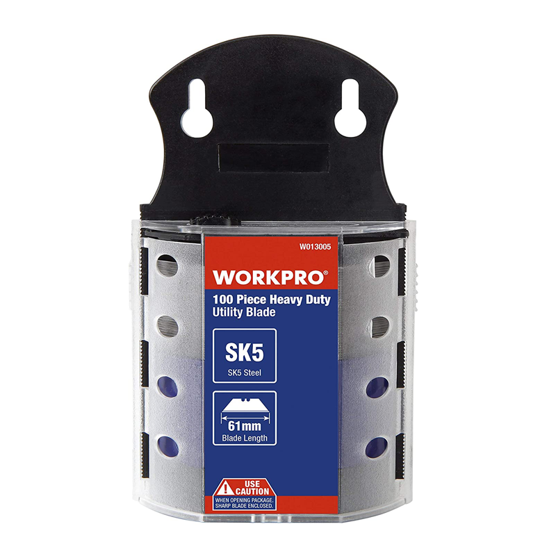 WORKPRO 100 Pcs Utility Knife Blades SK5 Steel with Dispenser