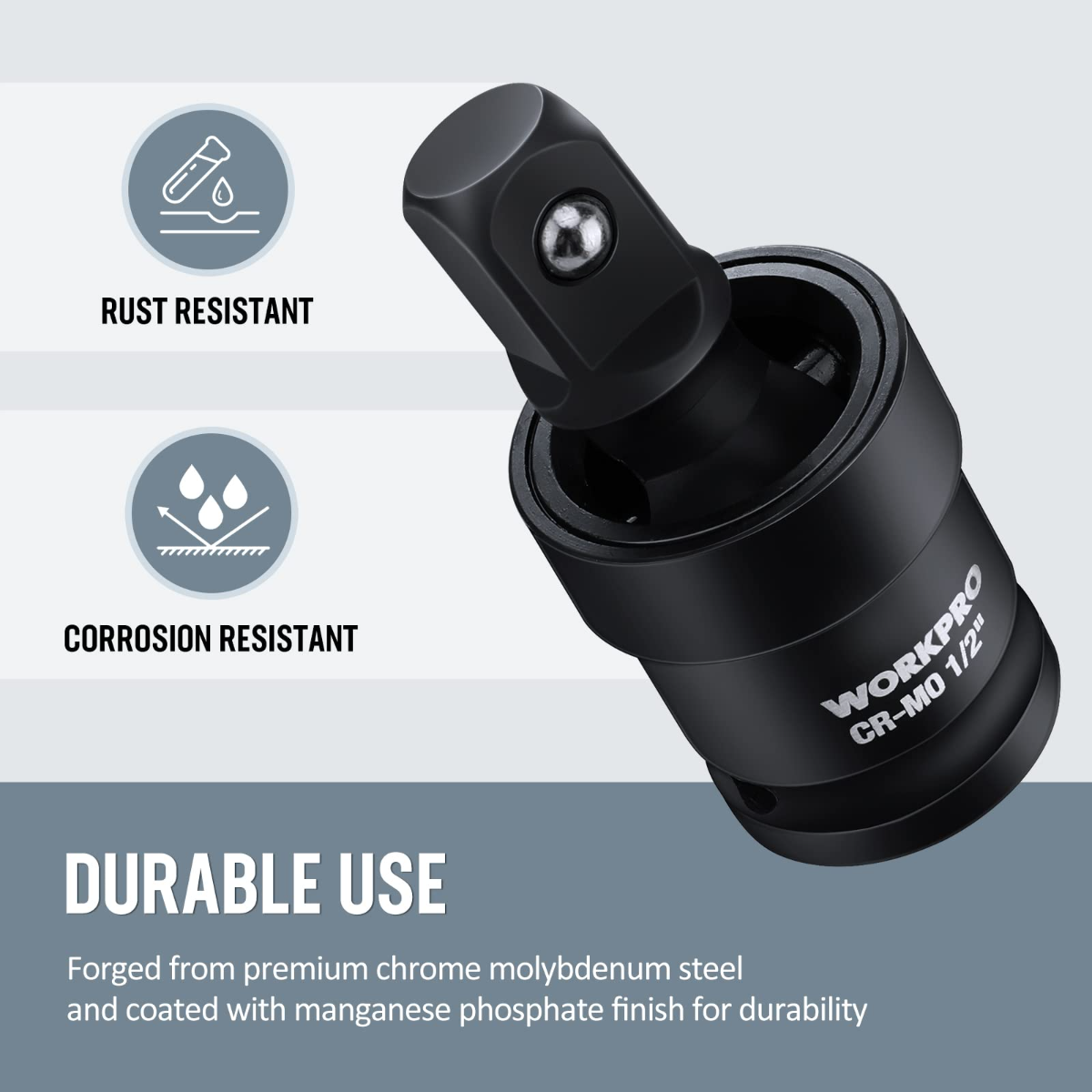Black swivel universal joint socket with ball drive, impact tool accessory