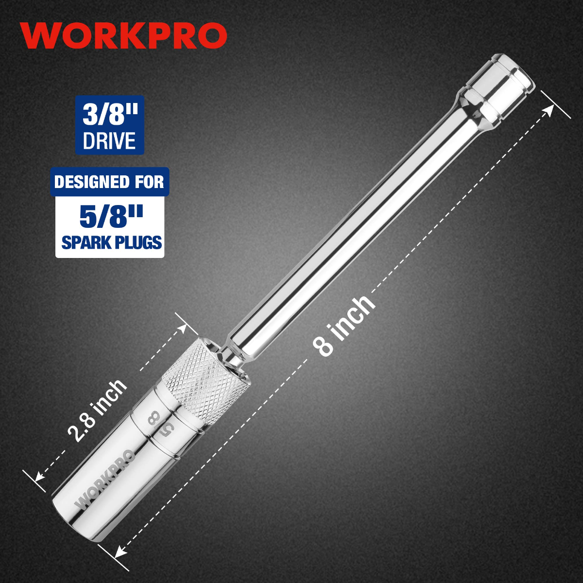 5/8 spark plug thin-wall socket with 3/8 drive and swiveling head