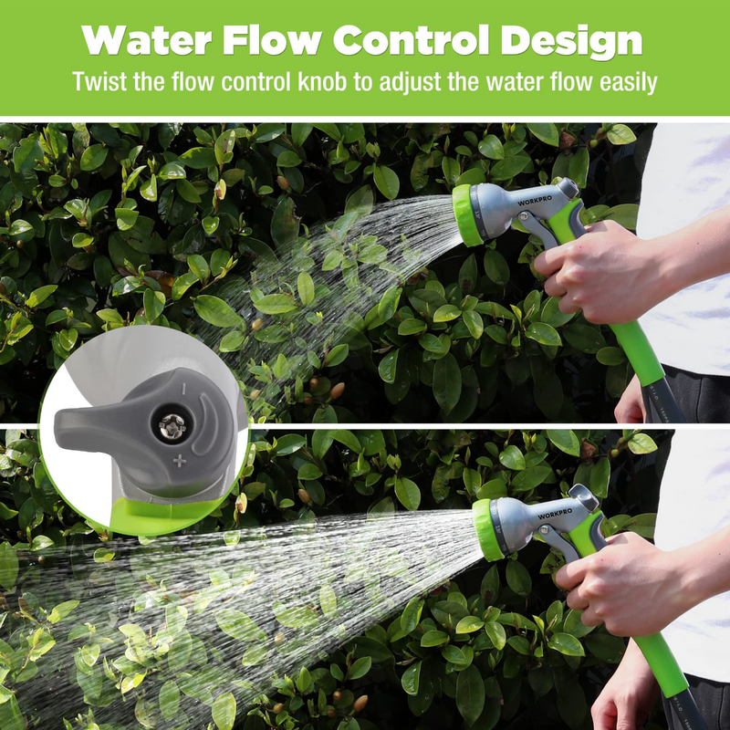 WORKPRO Garden High Pressure Water Hose Nozzle Sprayer with 8 Adjustable Watering Patterns & Thumb Control Design