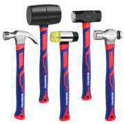 WORKPRO 5-piece hammer set with blue-and-red fiberglass handles and metal heads
