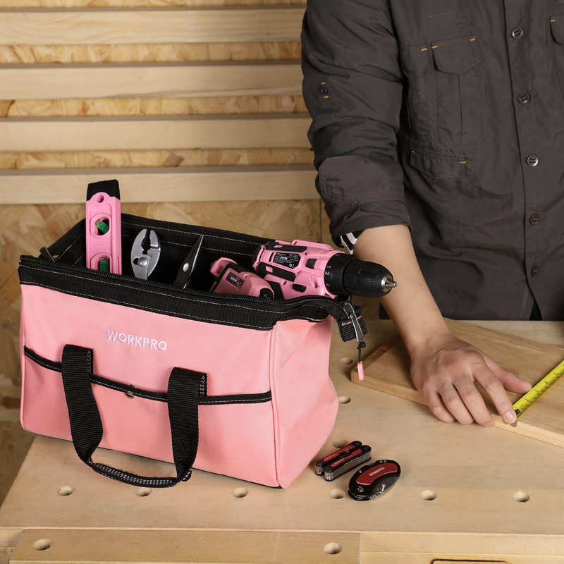 WORKPRO 16-inch Tool Box, Pink Plastic Toolbox with Metal Latch and R