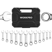 Stubby combination wrench set with black storage case and 12 chrome wrenches