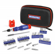 WORKPRO precision screwdriver kit with blue bits holder and black carrying case