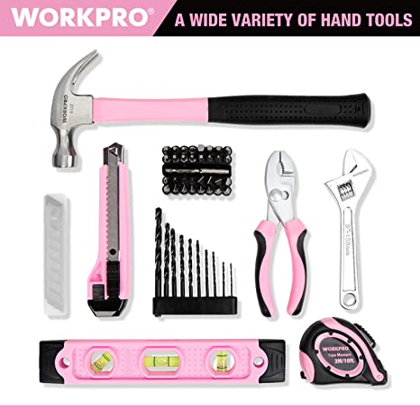 WORKPRO 12V Pink Cordless Drill Set & 6-in-1 Staple Gun & 8 Pcs Magnetic Screwdrivers Set & Cordless Hot Melt Glue Gun