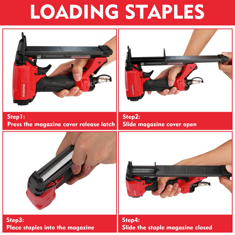 WORKPRO Pneumatic 21/22 Gauge Staple Gun, 8016/7116 Upholstery Stapler with Staples 1/4” to 5/8”