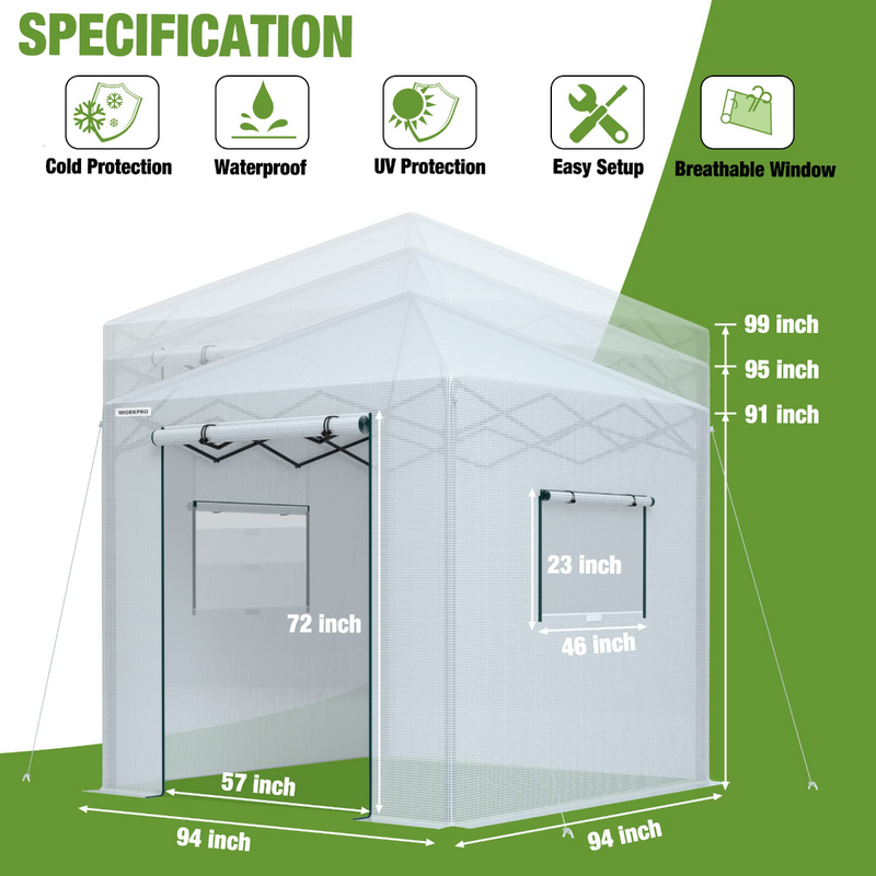 WORKPRO 8'x 8' Portable Walk-in Greenhouse