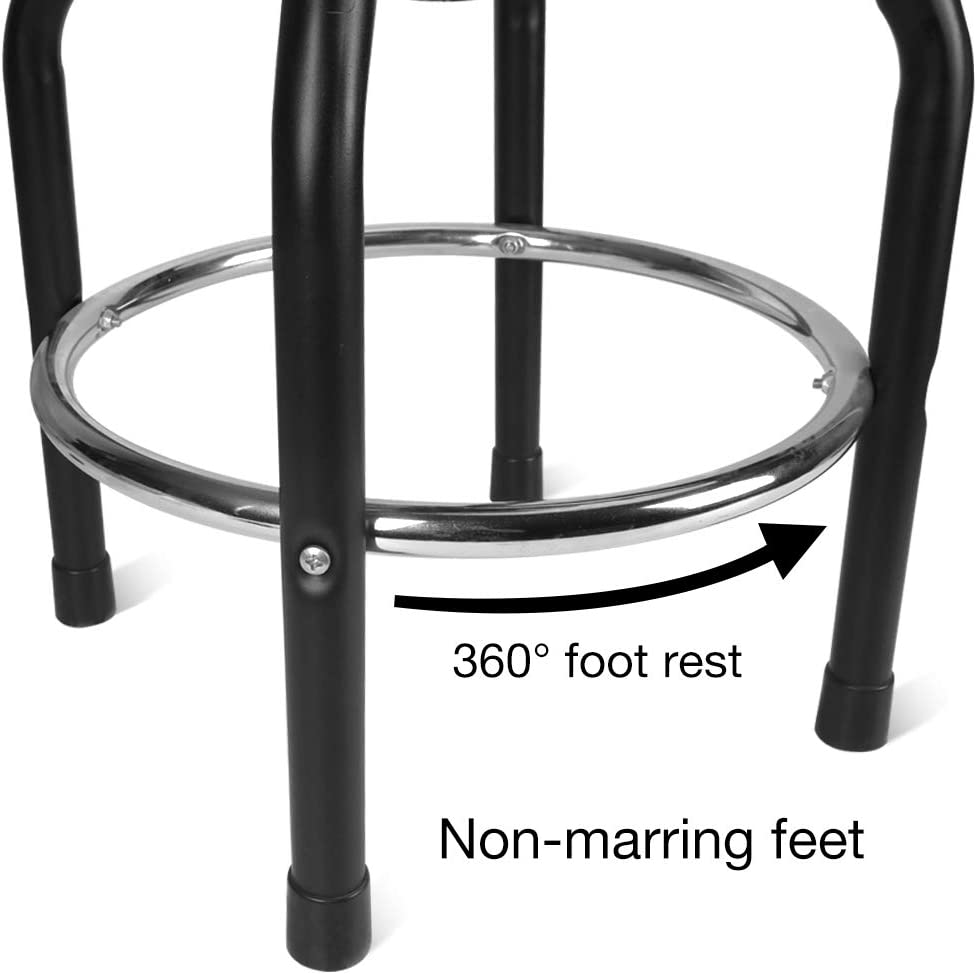Adjustable stool with chrome footrest ring and black non-marring feet