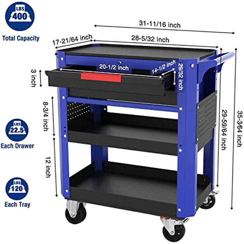 WORKPRO Premium 28” 2-Drawer Rolling Tool Cart, Heavy Duty Utility Industrial Service Cart Storage Organizer with Wheels and Locking System