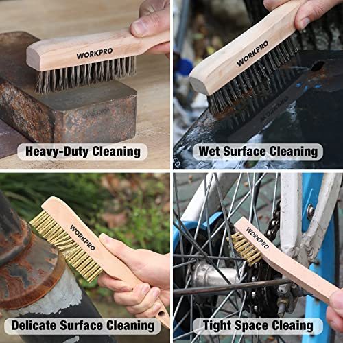 Wood-handled wire brushes for heavy-duty, wet-surface, delicate, and tight-space cleaning