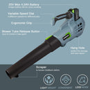 WORKPRO 20V Cordless Leaf Blower with 5 Adjustable Speeds 4.0Ah Larger Capacity Battery and Quick Charger Included