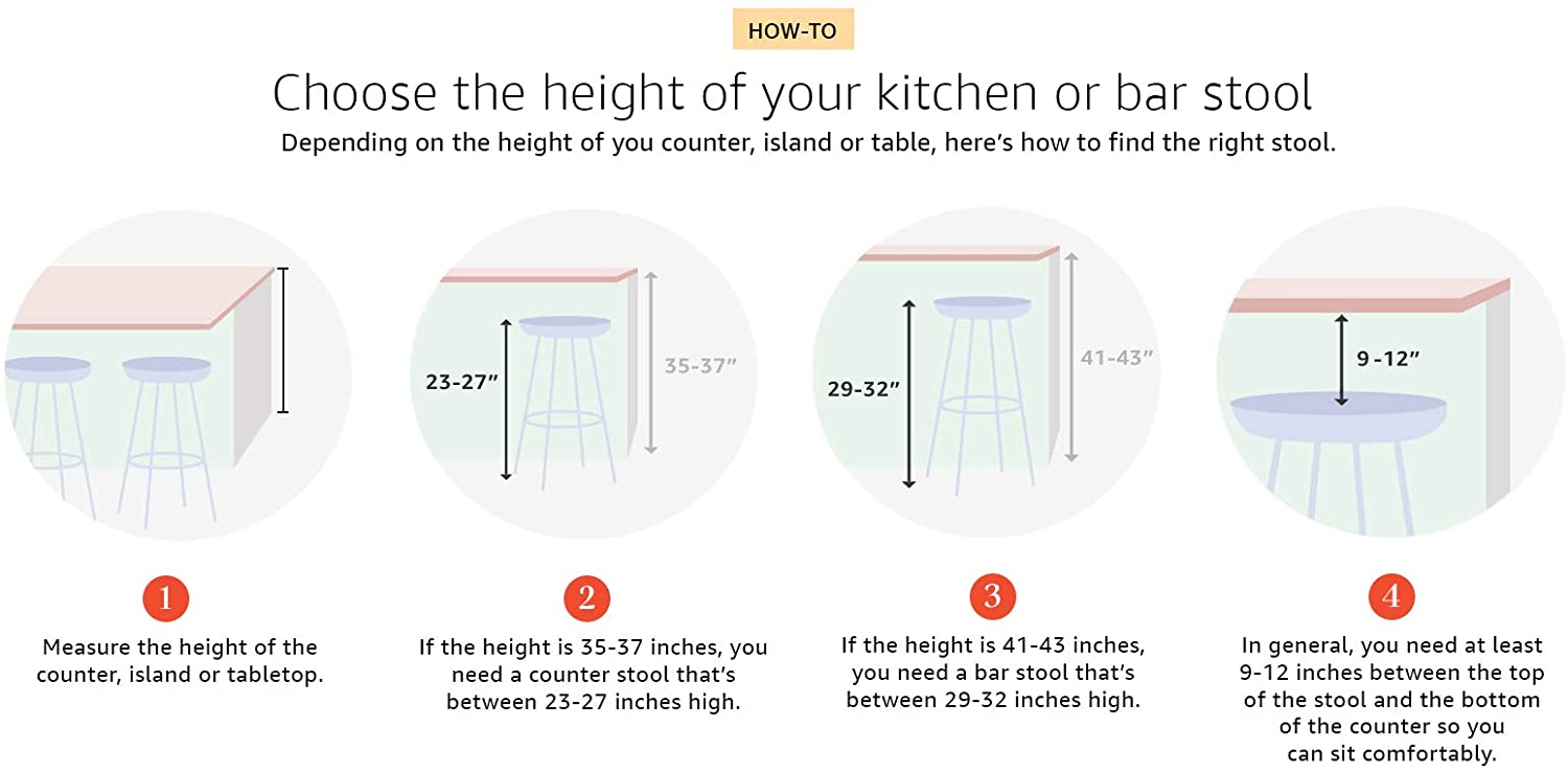 Adjustable height bar stool diagram with round black seat and four leg supports
