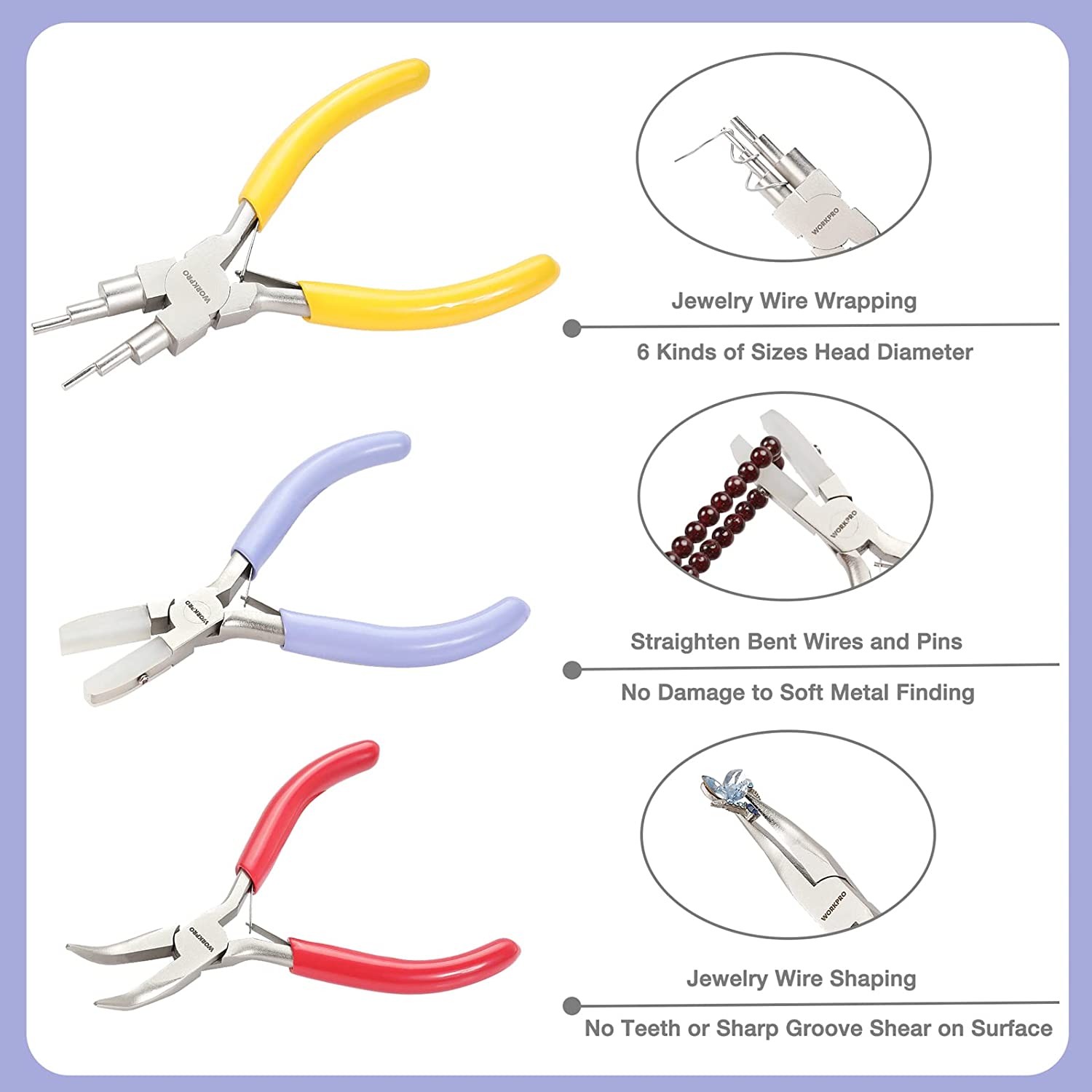 Wire loop and shaping pliers set with yellow, blue, and red insulated handles