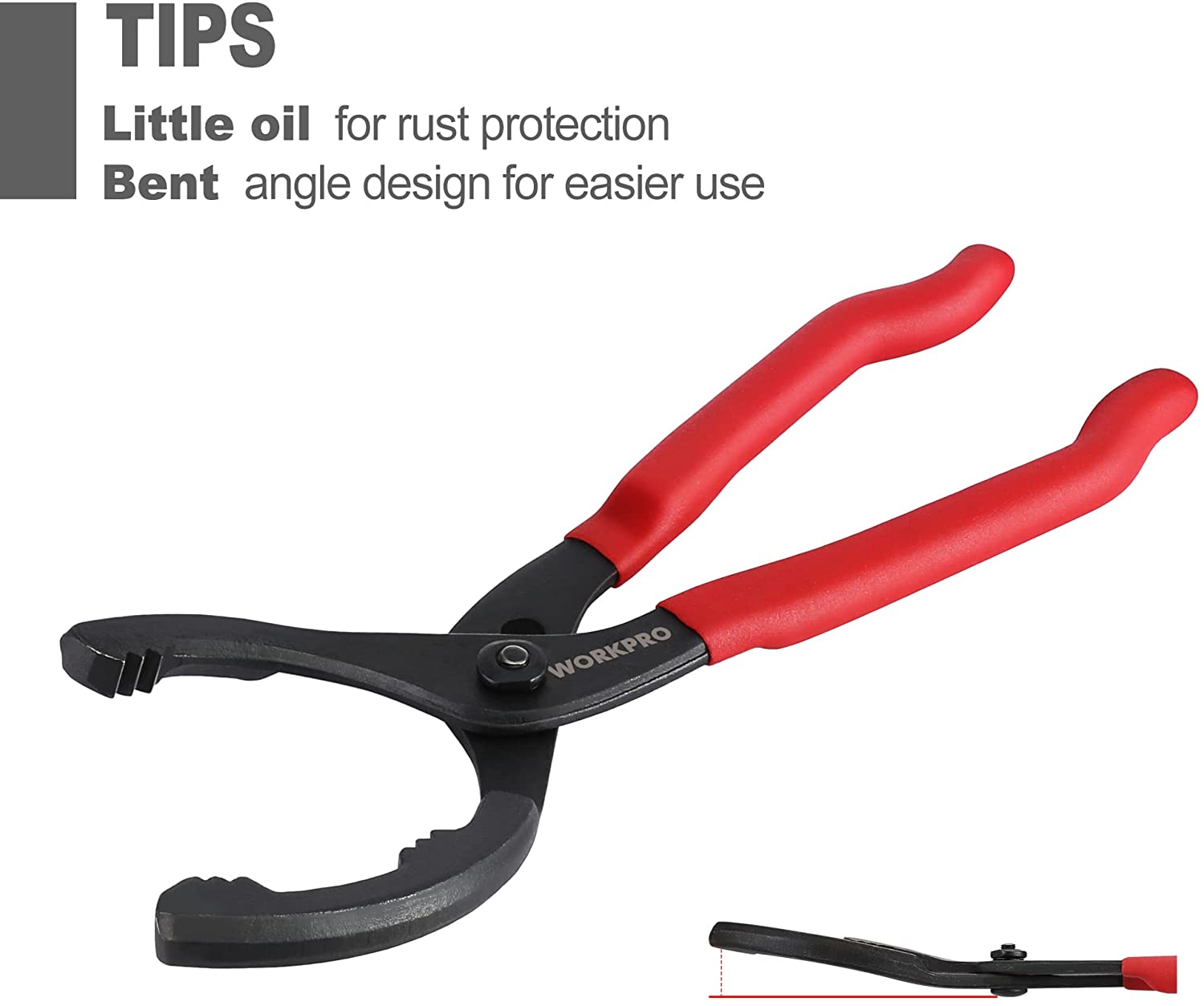 Adjustable oil filter pliers with red insulated handles and black slip-jaw grips