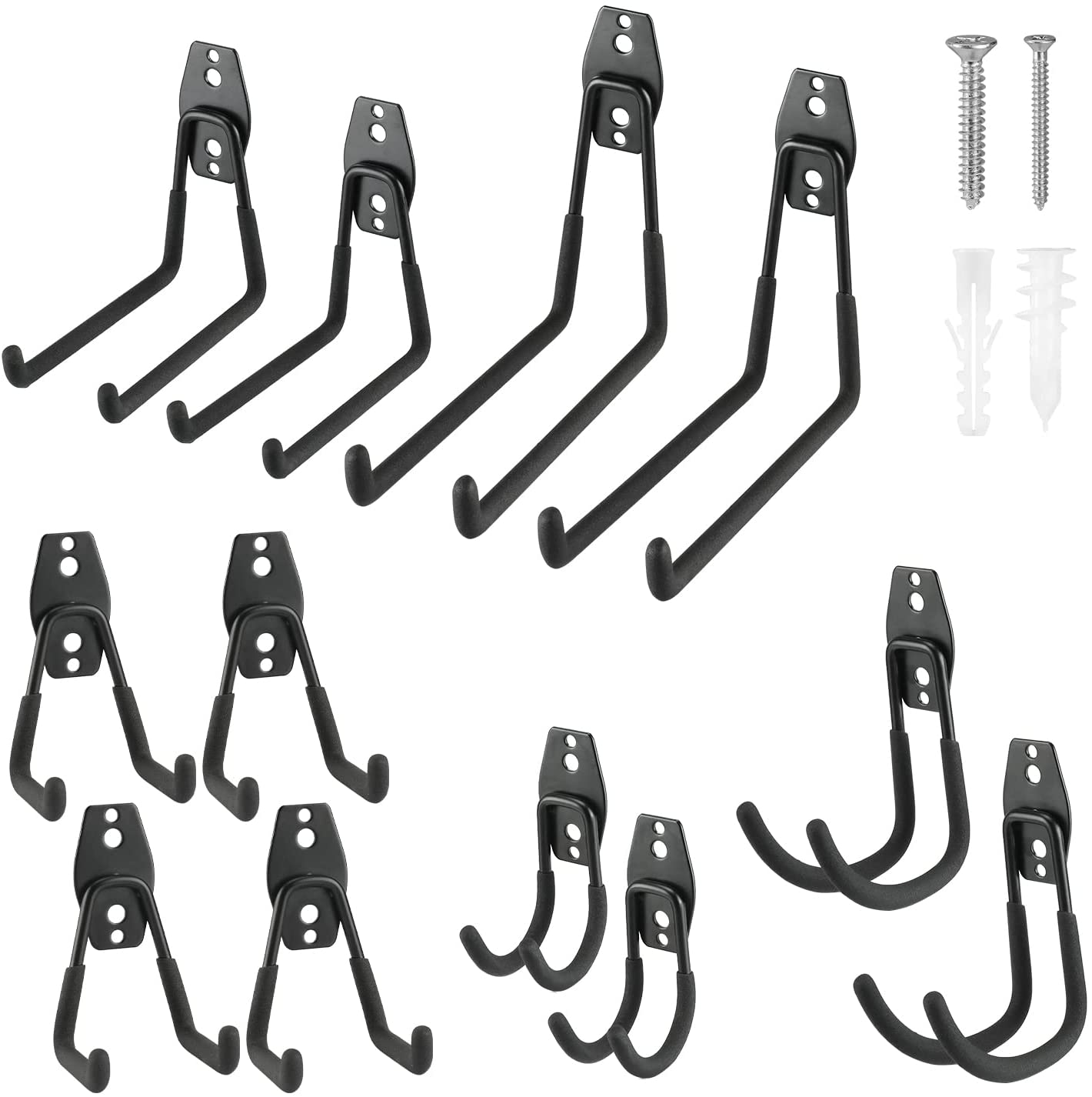 WORKPRO 12 Pcs Garage Hook Set, Heavy Duty Steel Garage Hangers, Utility Wall Mount Hooks, Tool Hangers for Bikes, Garden Tools, Ladders and Bulky Items (W)