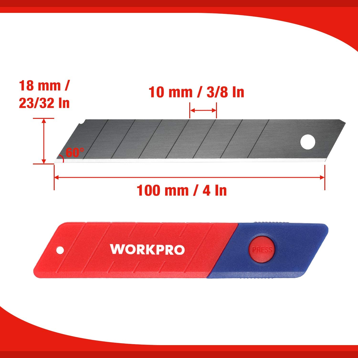 18 mm snap-off replacement blade, gray steel segment with mounting hole